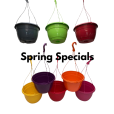 27CM PLASTIC HANGING POTS / BASKETS PLANTERS X6 - VARIOUS COLOURS